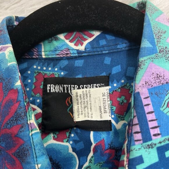 Vintage 90s Western Turquoise Southwest Aztec Shirt Sz XL Cowgirl Rodeo Artsy - Picture 11 of 12